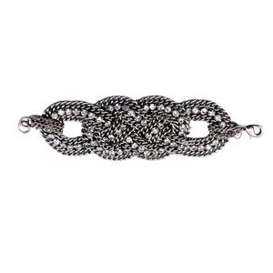 Stella & Dot Rhinestones Braided Petra Statement Bangle Bracelet Silver Tone
